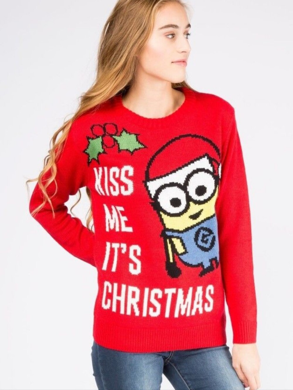 Despicable Me Minion Kiss Me It’s Christmas Ugly Christmas Sweater Red Sz Small